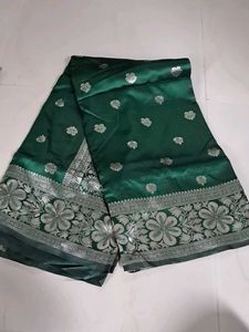 Elegant Green Silk Saree with Silver Border