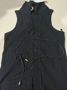 Chic Black Ribbed Mock Neck Top collared