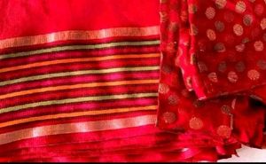 Red saree with Polka Dot Blouse
