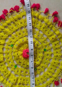 Handmade Woolen Thali Cover with Red Tassels.
