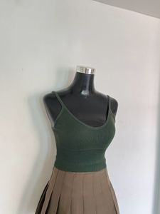 Green Ribbed Crop Tank Top