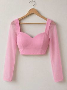 Stylish Pink Sheer Sleeve Blouse