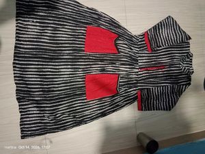 Chic Striped Maxi Kurta with Red Pockets