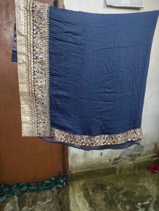 Elegant Navy Blue Saree with Gold Embellishments