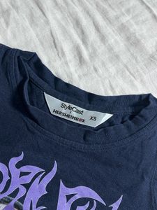 Navy blue Crop Top with Graphic Print
