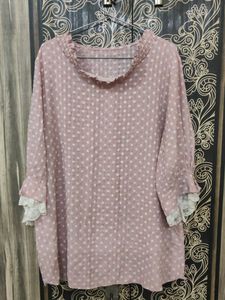 Chic Pink Polka Dot Top with Lace Trim