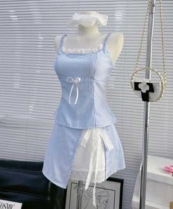 y2k Cute Blue Striped Mini Dress