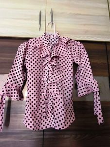Chic Pink Polka Dot Ruffle Top
