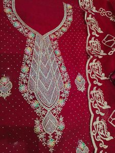 Stunning Red Embroidered unstiched pakistani suit