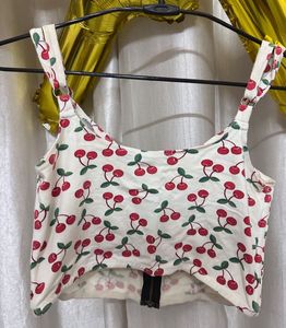 Smiffys Cherry Print Zip Corset Crop Top