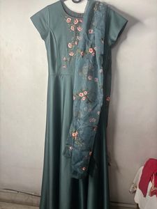 Elegant Teal Embroidered Anarkali Gown