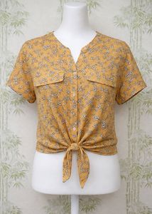 Yellow Floral Tie-Front Blouse