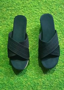 Black Cross-Strap Wedge Sandal