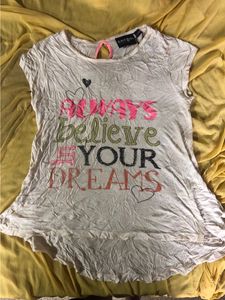 Hi-lo Printed Typography T-shirt With Detailing On The Back And Fluorescent Spots
