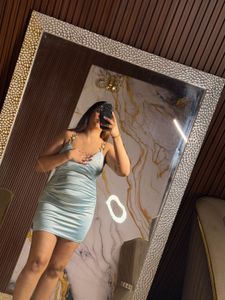 Satin Ruched Mini Dress with Chain Straps
