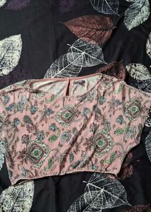 Pleated Paisley Print crop Top freesize