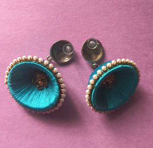 Turquoise Silk Thread Jhumka Earrings