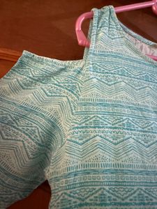 Blue Printed Cold Shoulder Kurta