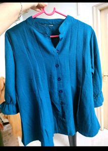 Teal puff sleeve structured top