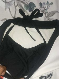 White Crop Top with Black Accents