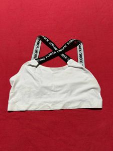 White Cross Strap Sports Crop Top – Size S