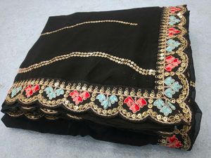 Elegant Black Saree with Sequins & Embroidery