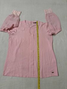 Pink Park Avenue Blouse with Lace Sleeves