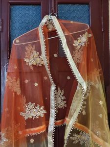 Elegant Orange Floral Print Gown