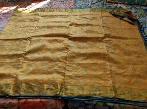 yellow and blue Korvai kanchipuram silk