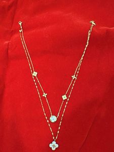 Double Chain Necklace with Clover Pendant