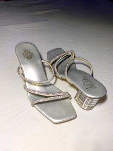 Sparkling Silver Block Heels