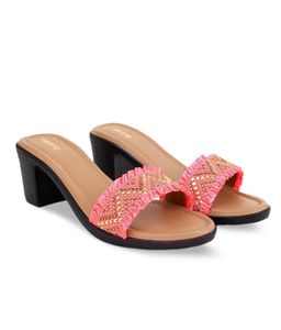 Stylish Embellished Pink Slide Sandals