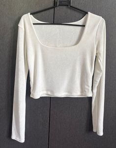White Long Sleeve Square Neck Top