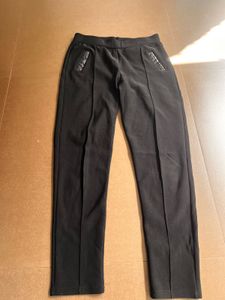 Stylish Black Trousers with Faux Leather Pockets