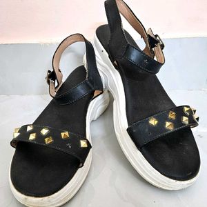 Black and White Platform Studded Sandals