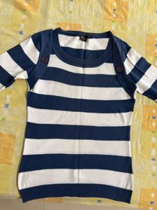 Striped Knit Top with Button Detail