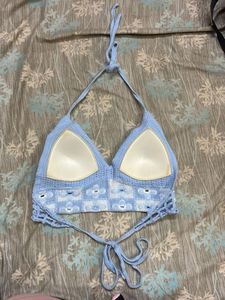 Crocheted Blue Halter Top