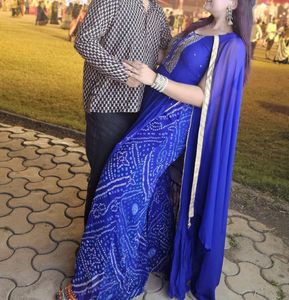 blue bandhani kurta set with duppatta and salwar