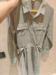 Chic Shirt Dress with Tie Waist- Grey