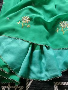 Elegant Green Embroidered Saree with readymade blo