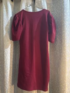 Maroon Puff Sleeve Dress