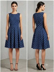 Navy Star Print Fit and Flare Dress