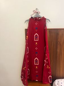 Maroon Ethnic Dress with Floral Print