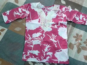 Stylish Pink Floral short kurti