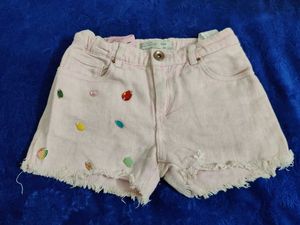 Pink Denim Shorts with Embellishments
