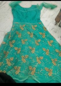 Elegant Teal Embellished Gown With Freebie