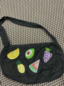 Cute Fruit Embellished Black Shoulder Bag