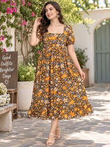 Floral Print Square Neck Dress