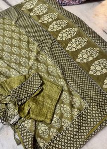 Elegant Olive Green Saree with Blouse