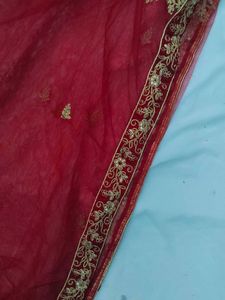 Bridal Red Embroidered Net Dupatta